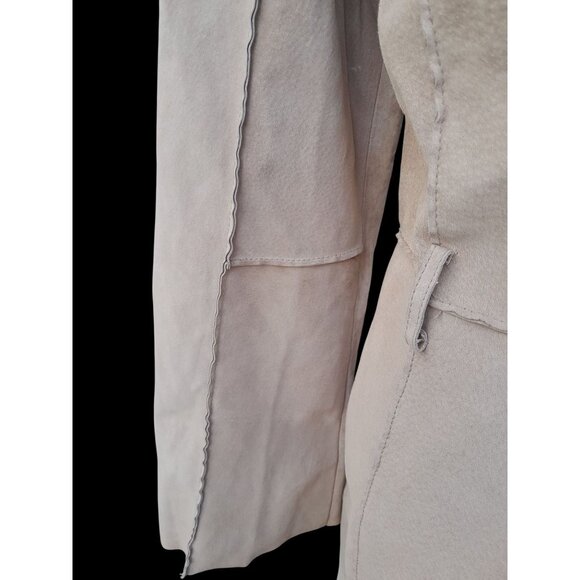 Womens Sz Large Genuine Suede Mid Length Western Trench Coat Pockets Light Tan - Picture 9 of 13